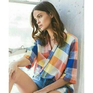 HAYDEN LA high low plaid wrap shirt size small